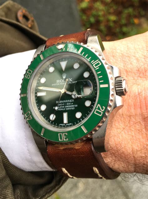 rolex nero lancetta verde|rolex green leather strap.